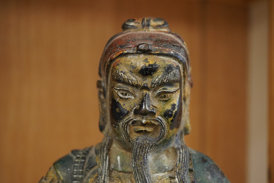 A gilt bronze figure of a Japanese warrior 22cm high.